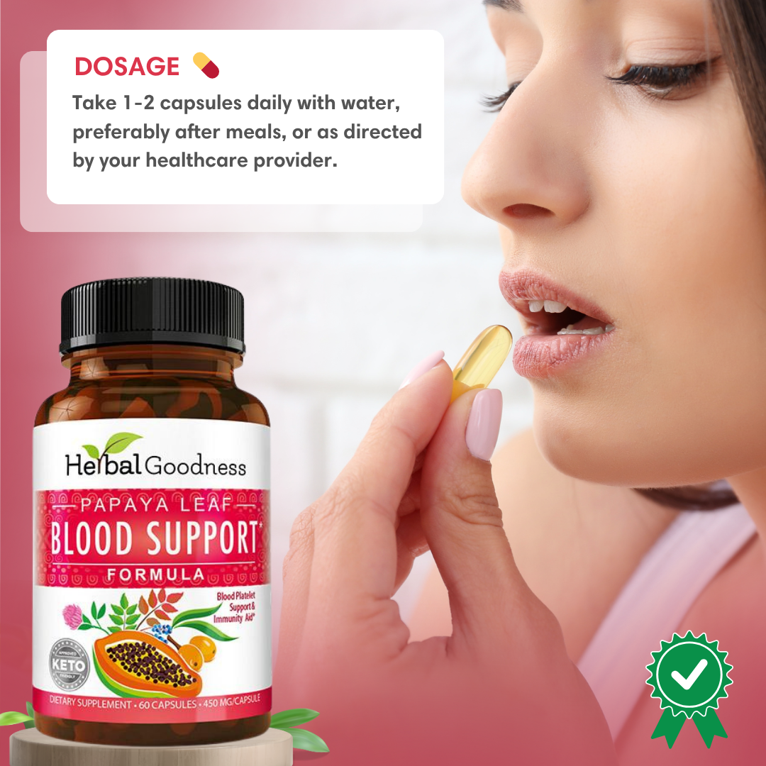 Papaya Leaf Extract Blood Support - 450mg/60 Capsules - Herbal Goodness