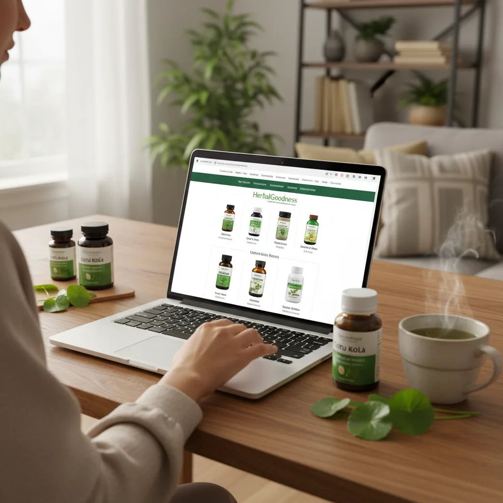 Browsing gotu kola products online at home