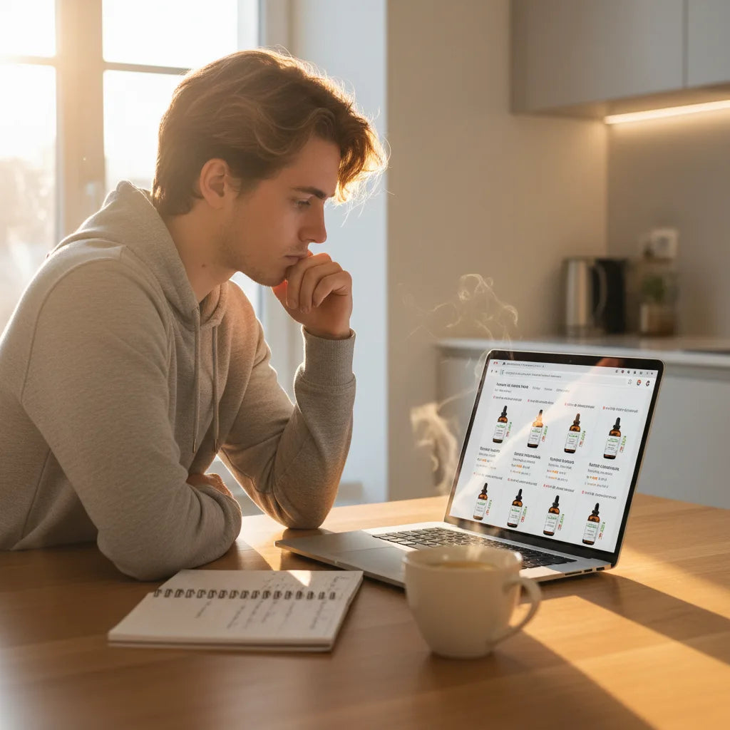 Comparing rhodiola extracts on laptop at home