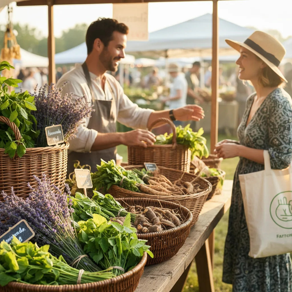 Farm market herbs highlighting natural supplement sourcing