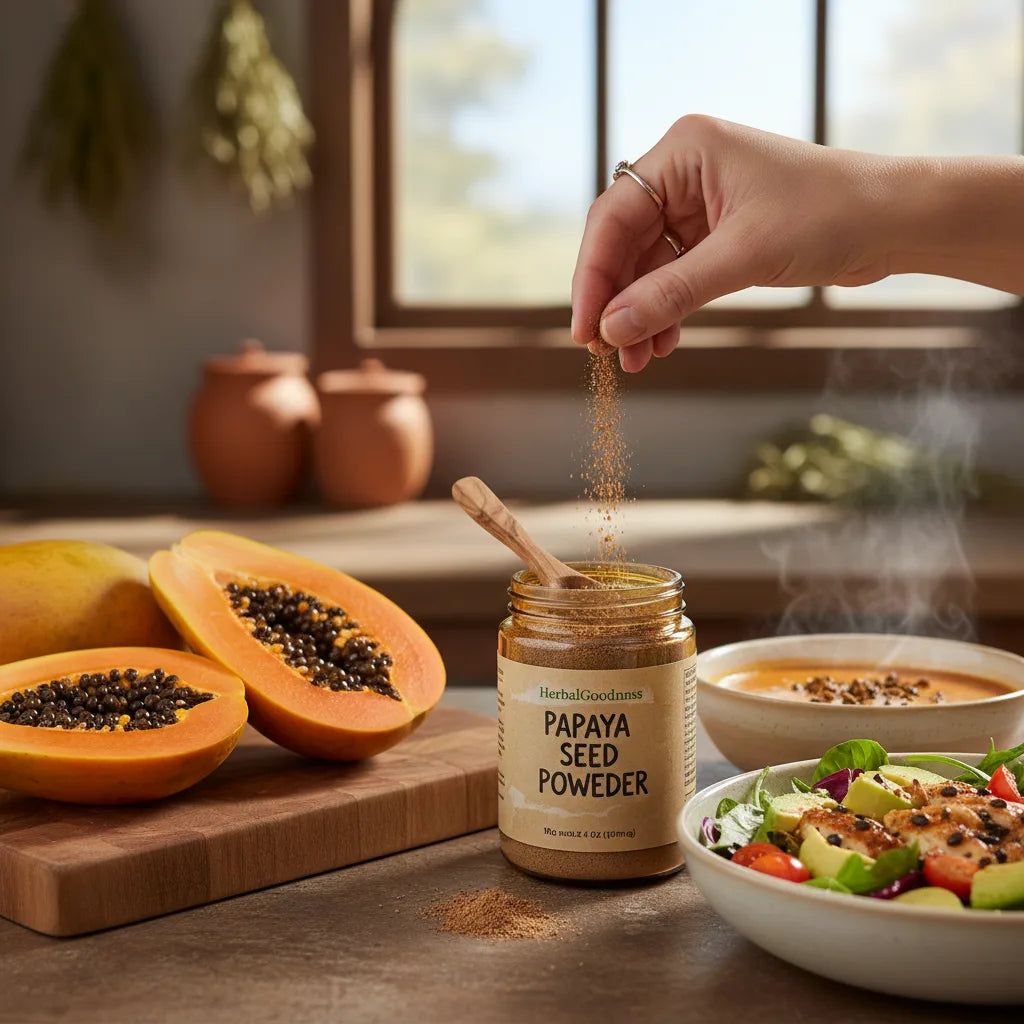 Papaya seed powder used in kitchen prep