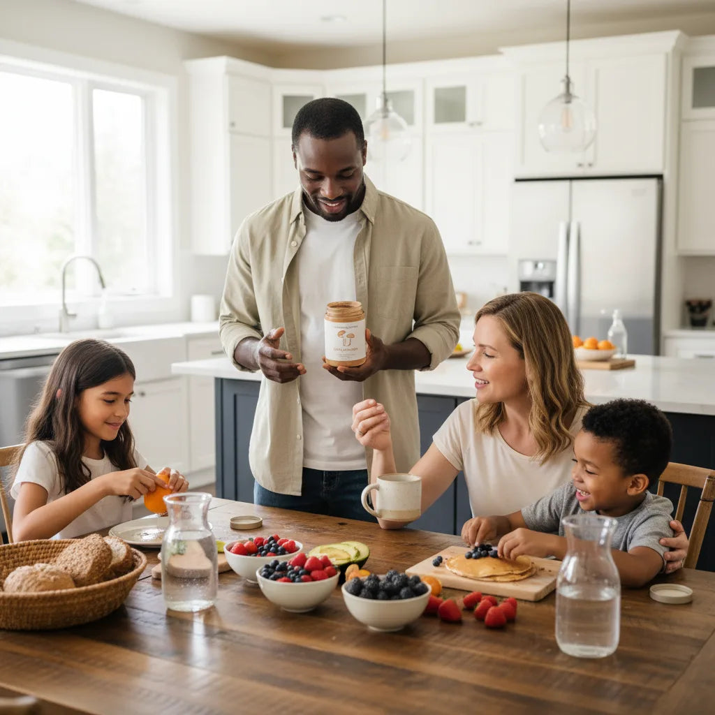 Family introduces mushroom supplements at breakfast