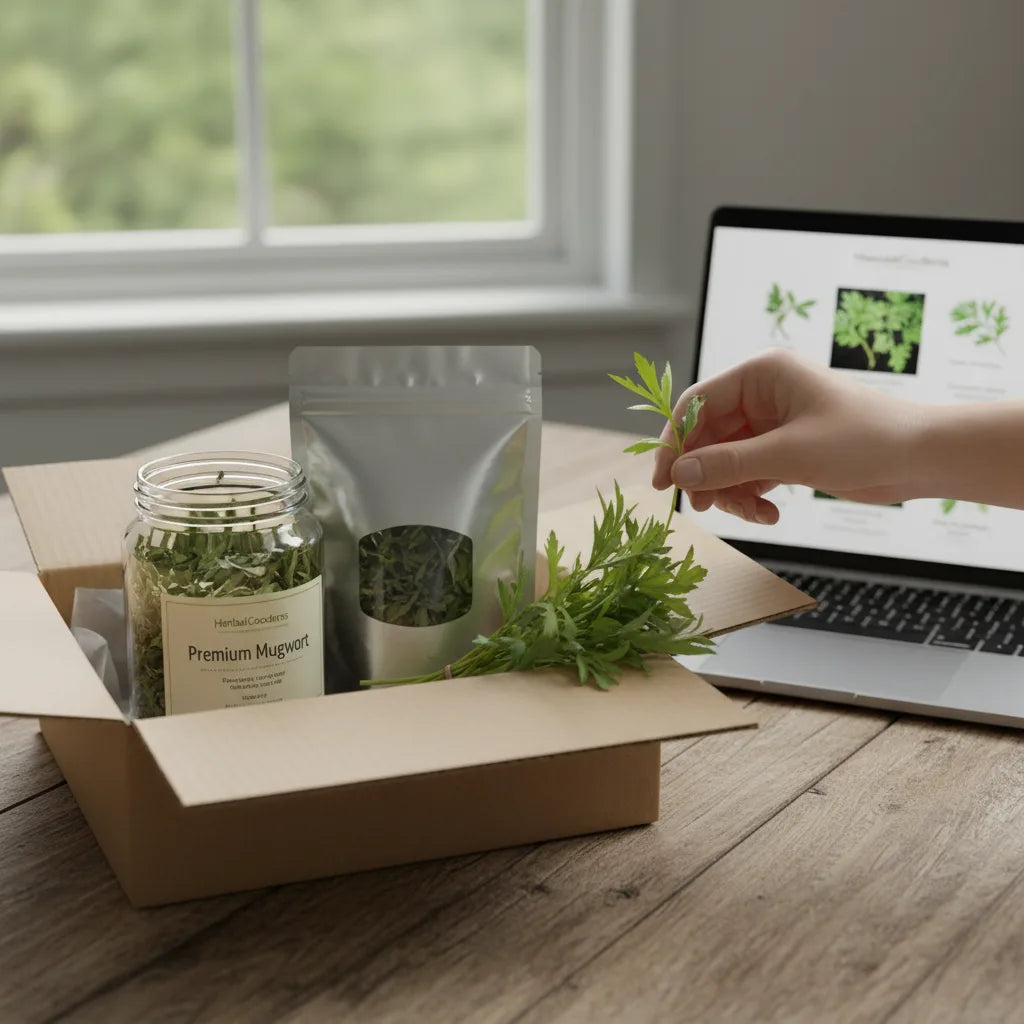 Customer unboxing assorted mugwort products online