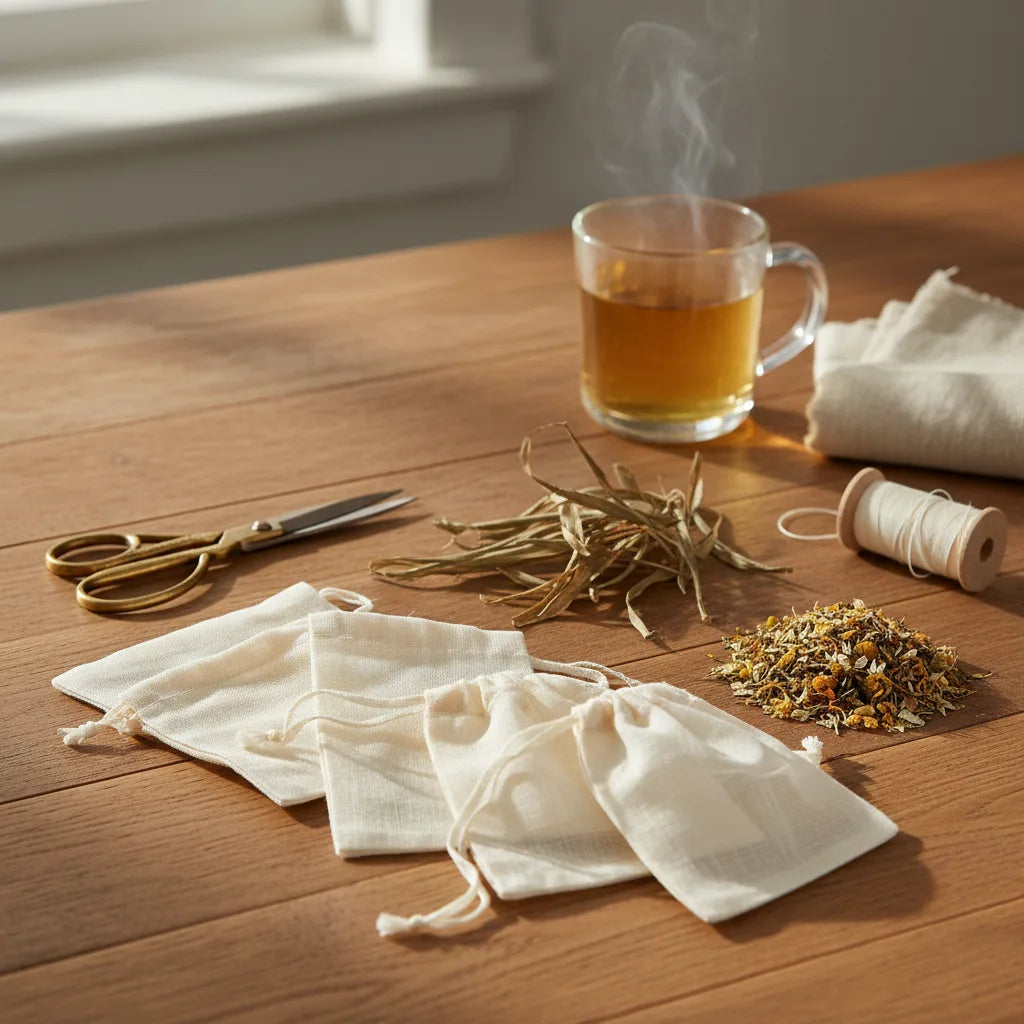 Handcrafted tea bags with bamboo leaf tea