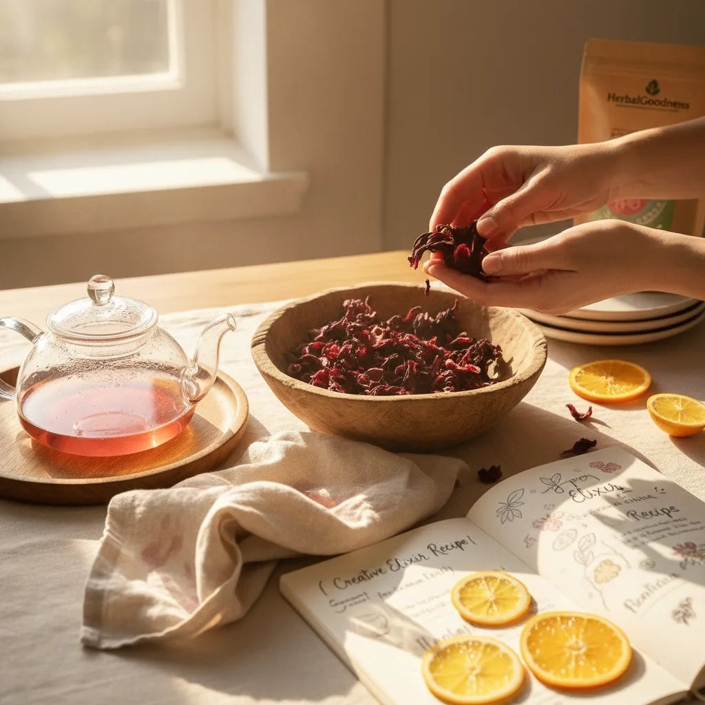 Woman reuses hibiscus petals in kitchen