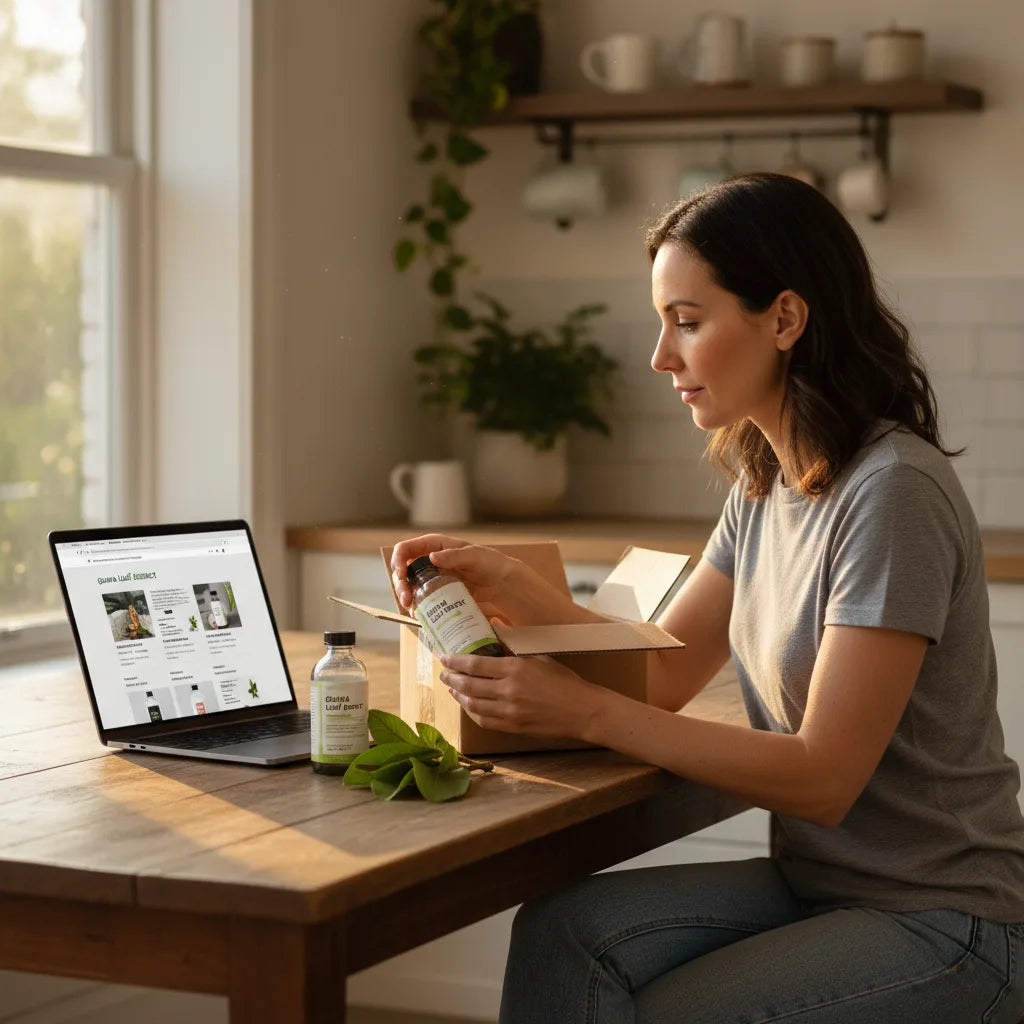 Shopper inspects guava leaf extract bottle