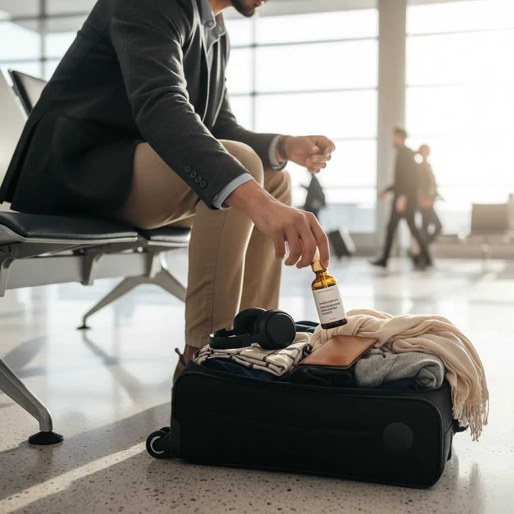 Traveler packs mushroom extract at airport