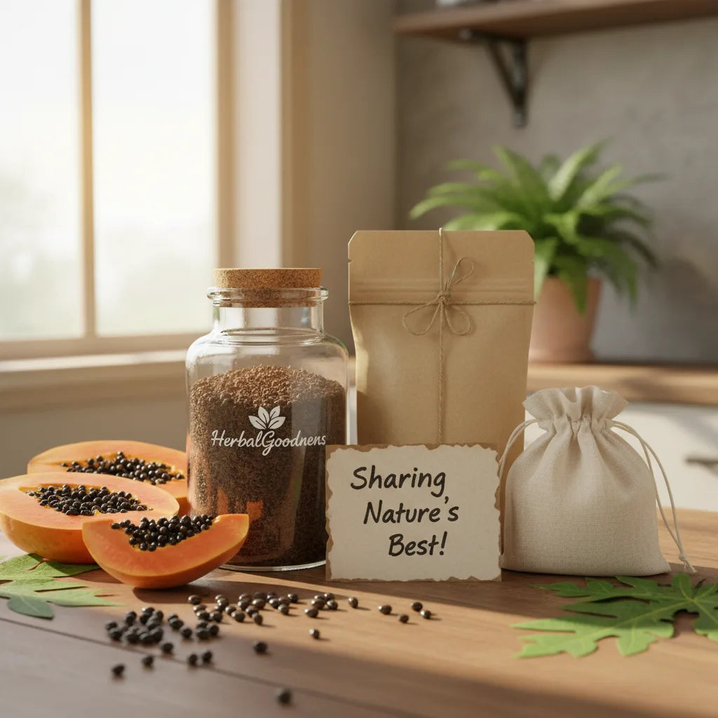 Eco-friendly papaya seed powder gifting scene