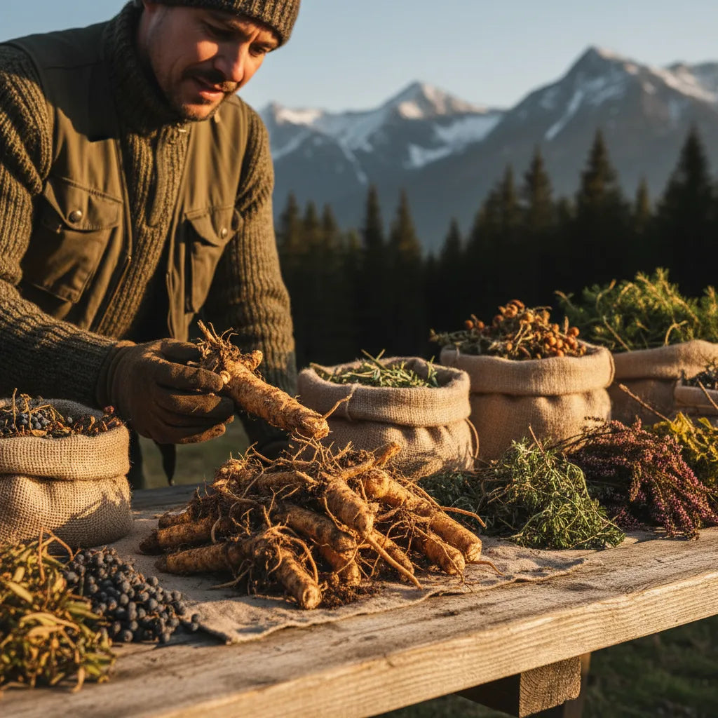 Fresh rhodiola root examined at market