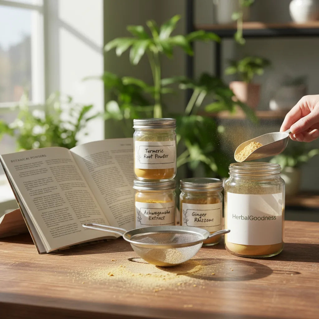 Herbal catalog and mesh sieve workspace