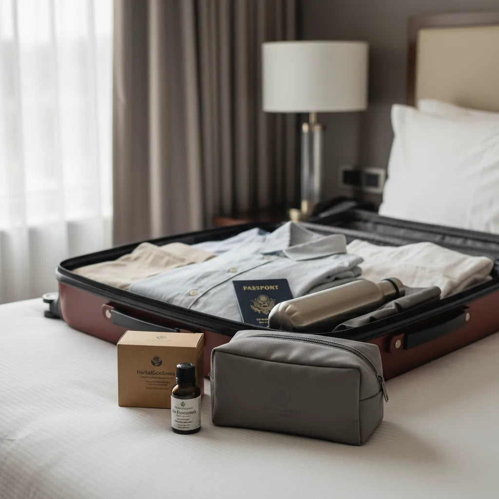 Traveler packing oregano oil with essentials