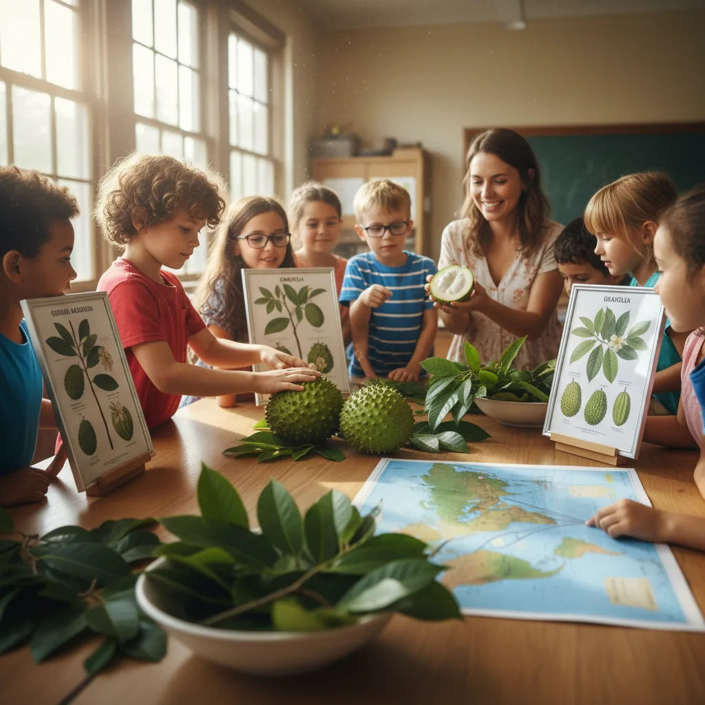 Children explore graviola in classroom setting