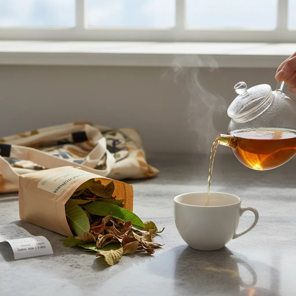 Fresh and dried guava tea preparation scene