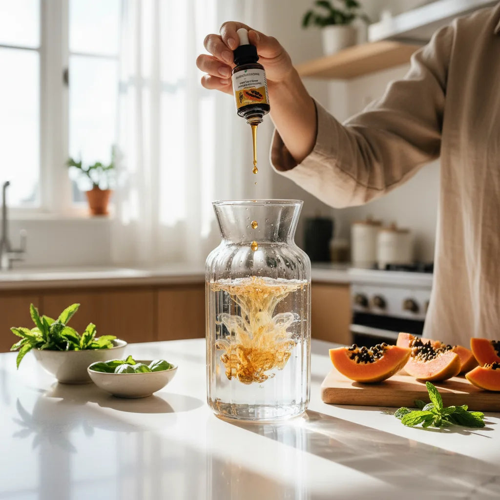 Papaya leaf extract infusing water in sunlight