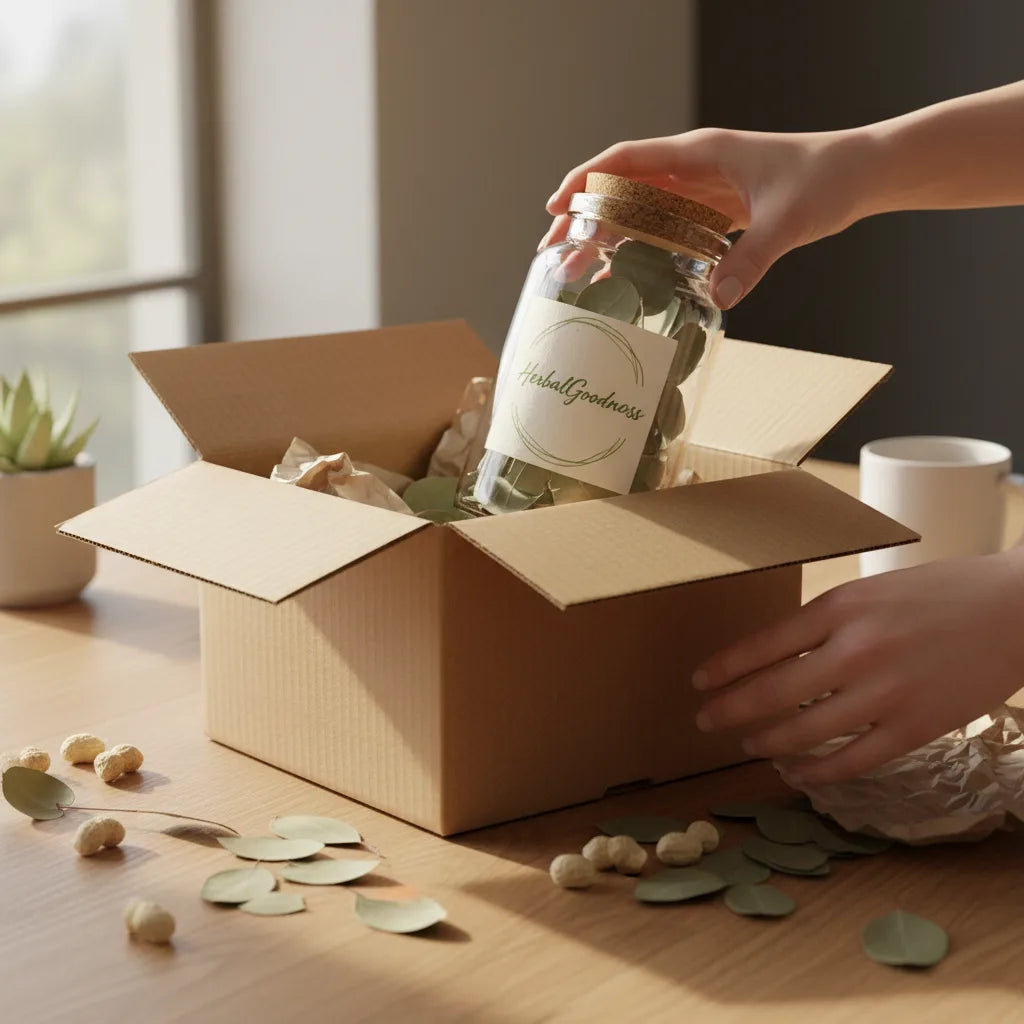 Unboxing eucalyptus leaves, examining HerbalGoodness label