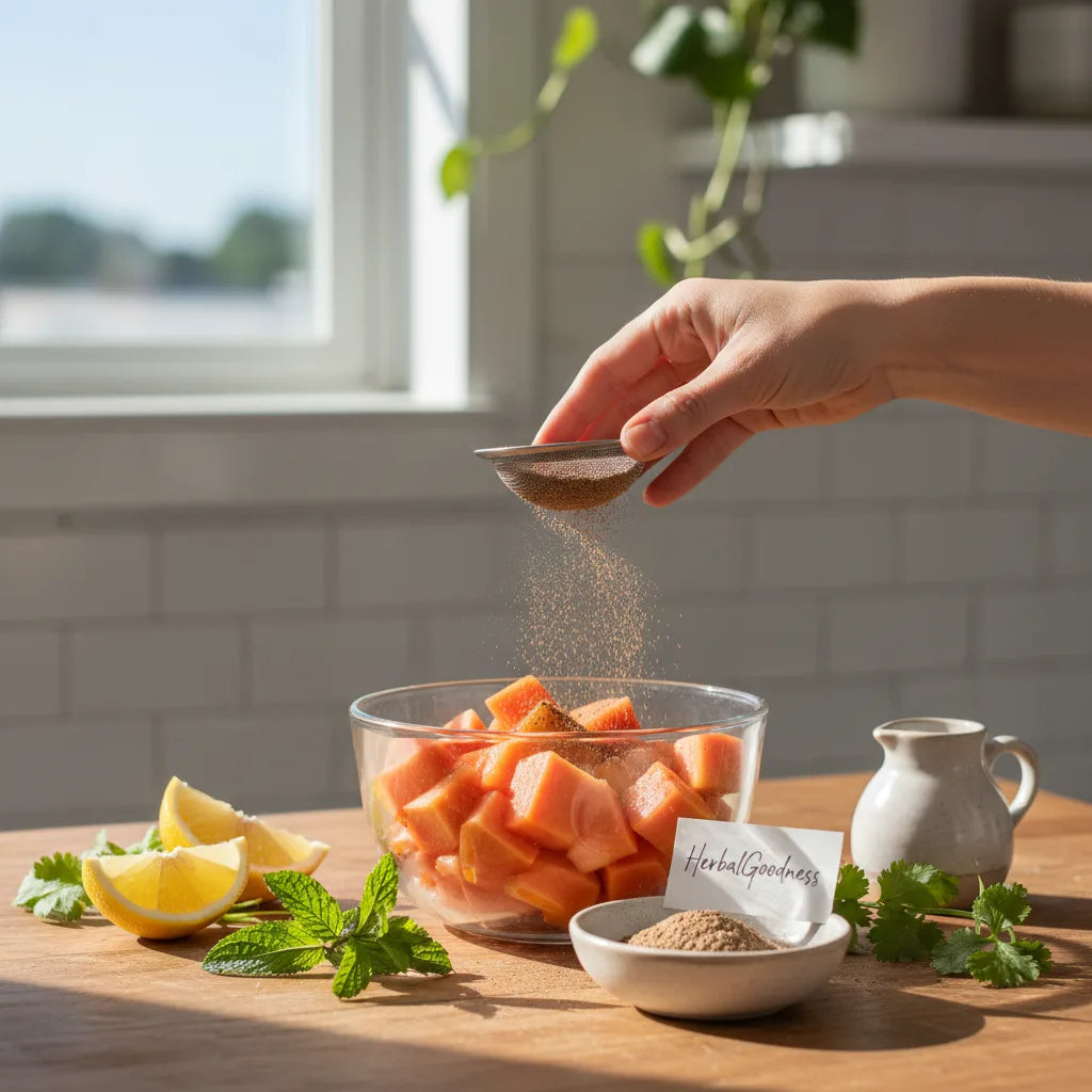Papaya seed powder sprinkled over fresh fruit