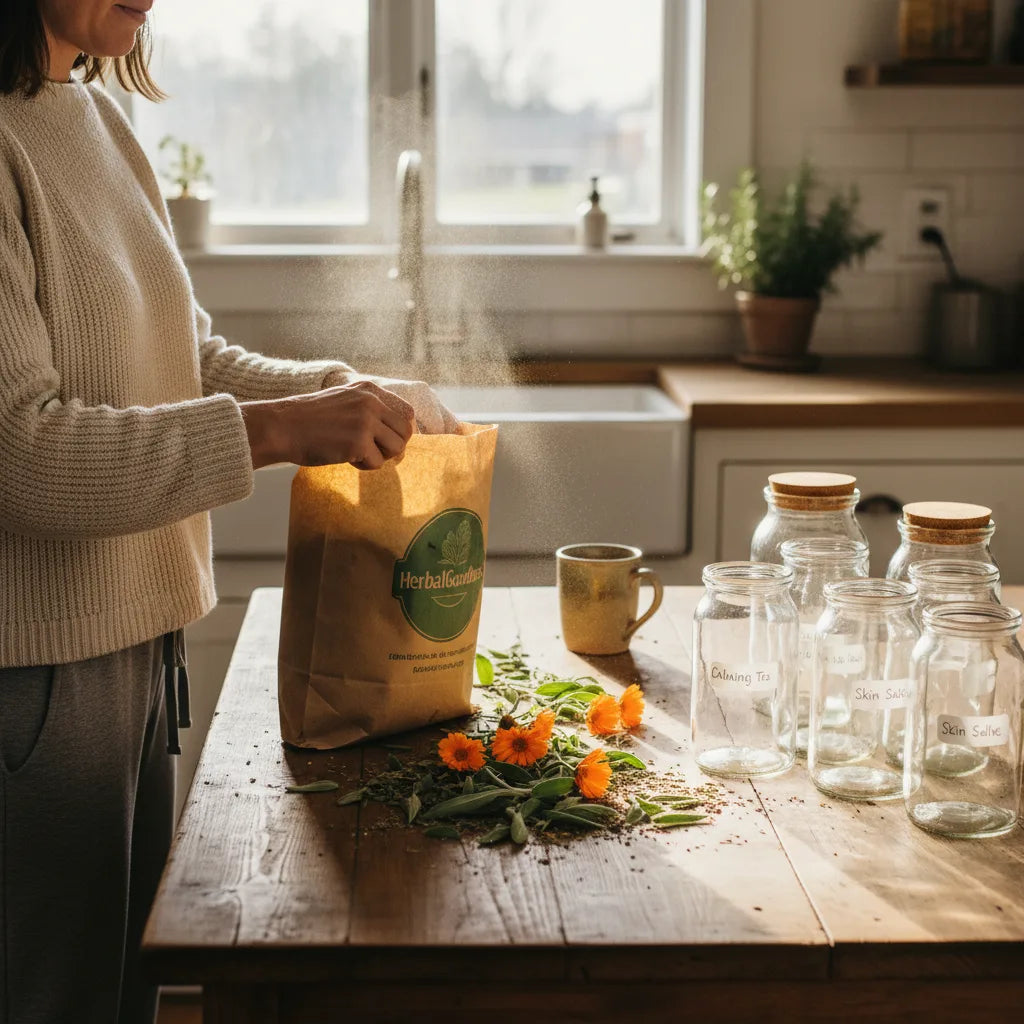 Unpacking fresh bulk herbs at home