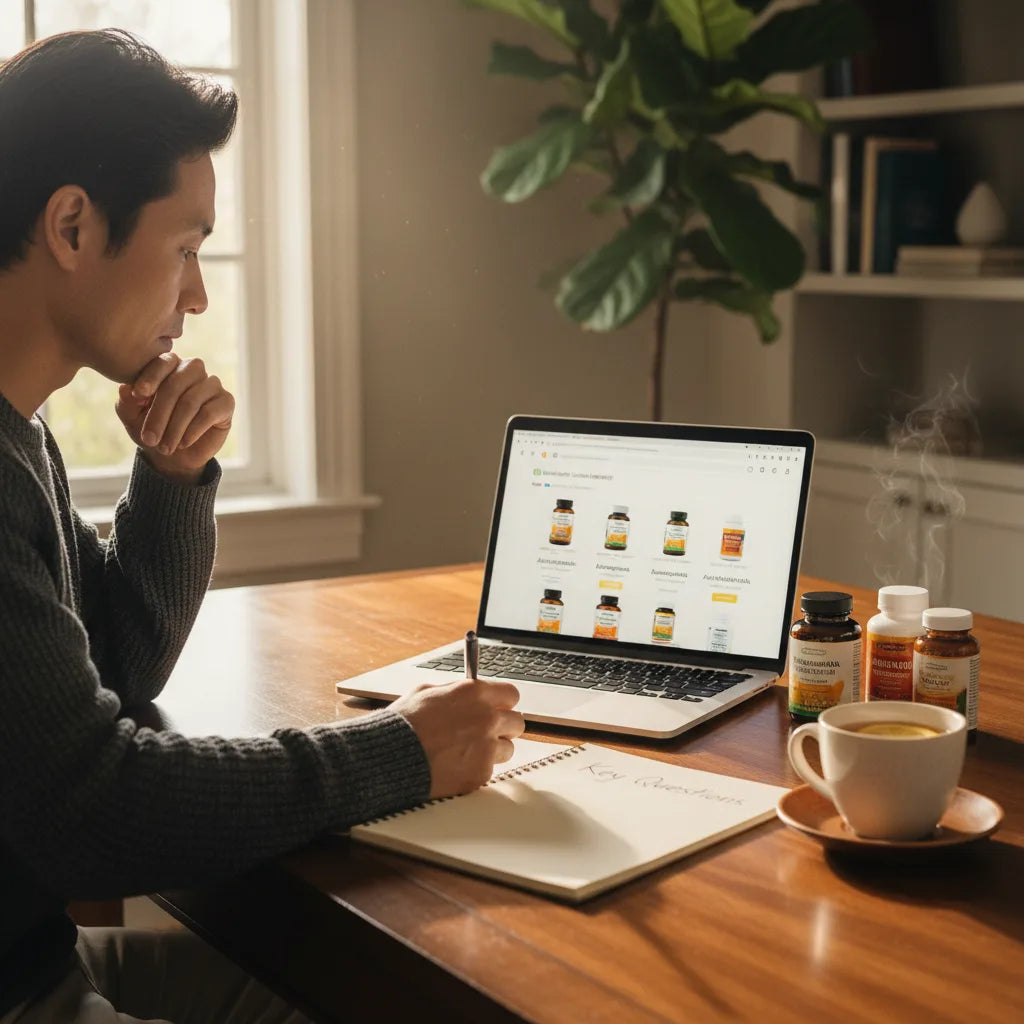 Person researching ashwagandha from trusted sources