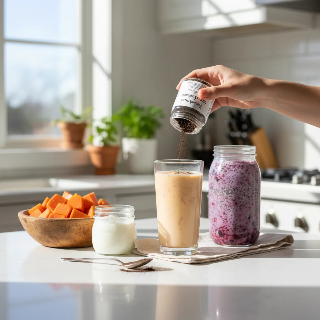 Papaya seed powder and probiotics in kitchen