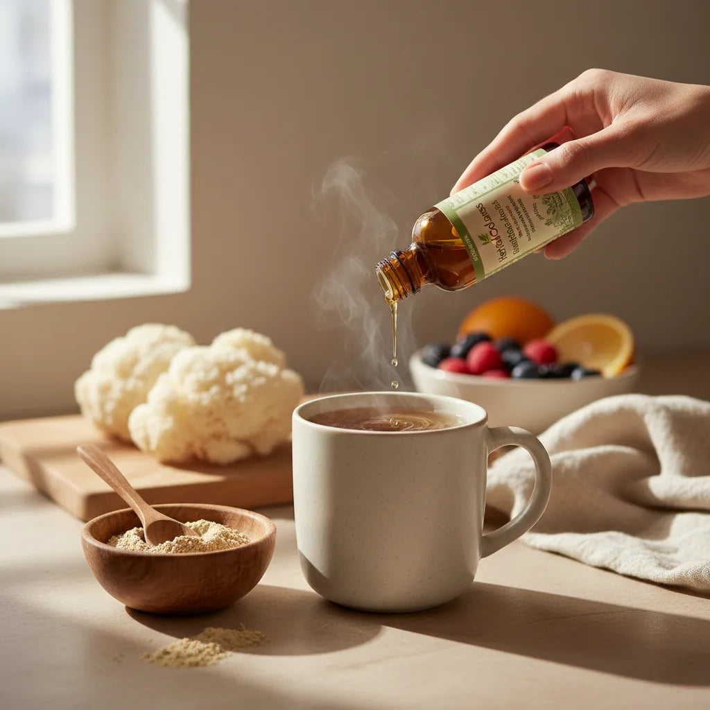 Tincture and powder lion’s mane comparison scene