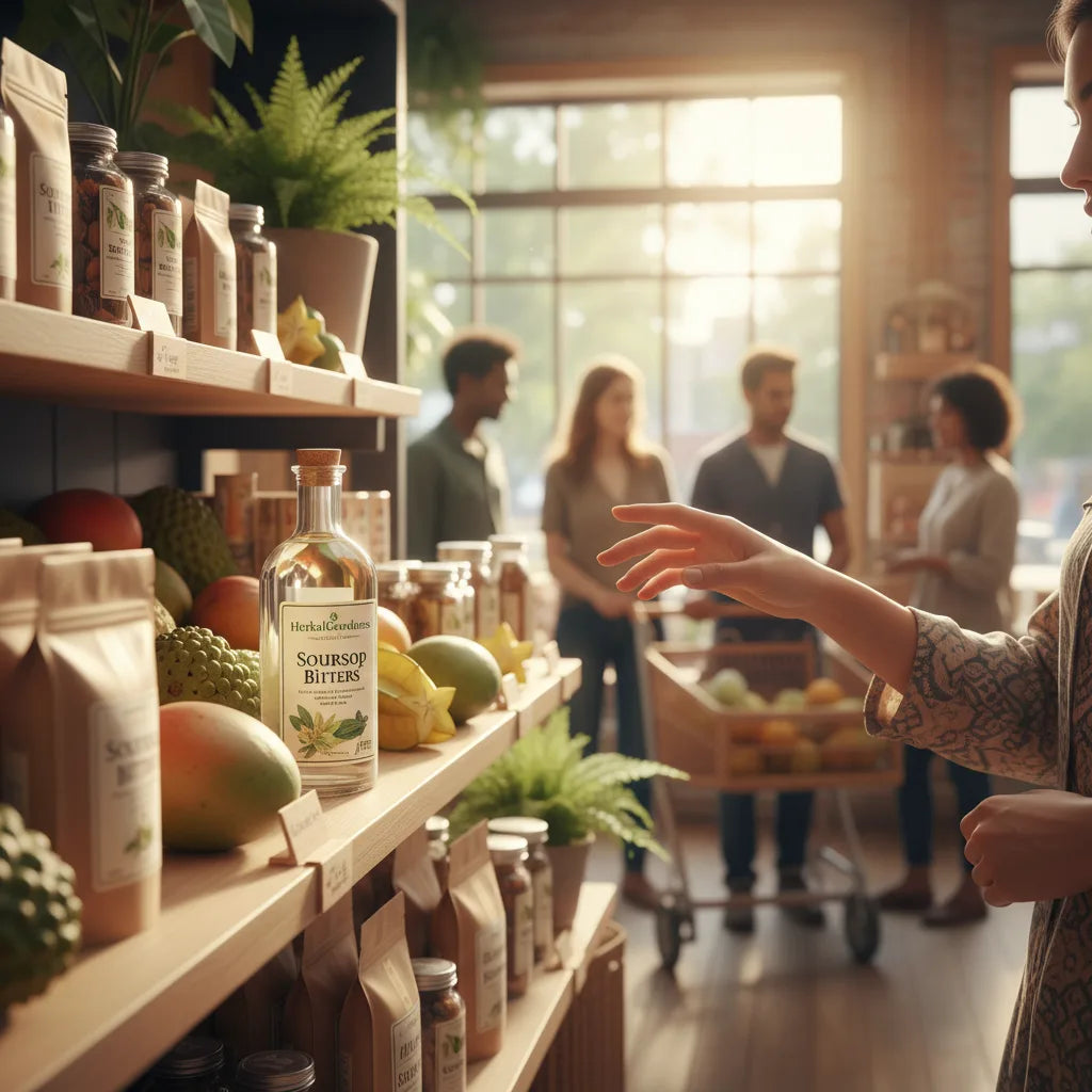 Shopper discovering soursop bitters on shelf