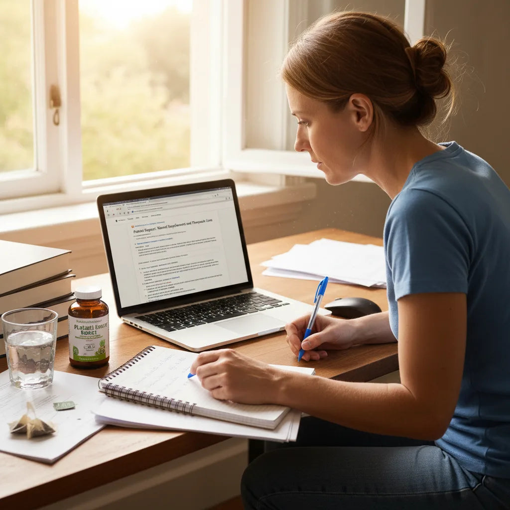 Researching supplements for platelets in home office