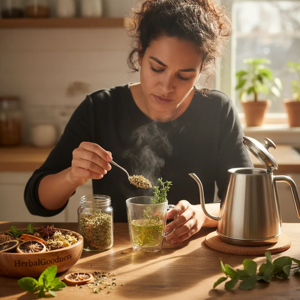 Preparing fresh herbal tea for lung wellness