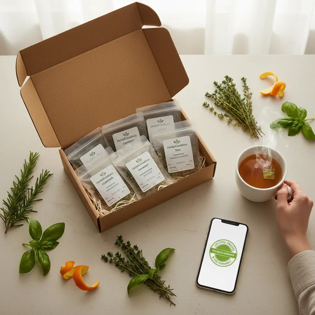 Unboxing organic tea, checking labels and freshness