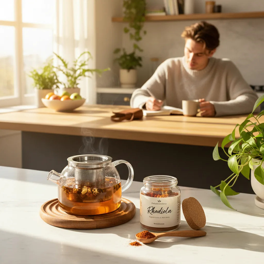 Morning tea with HerbalGoodness Rhodiola and journaling