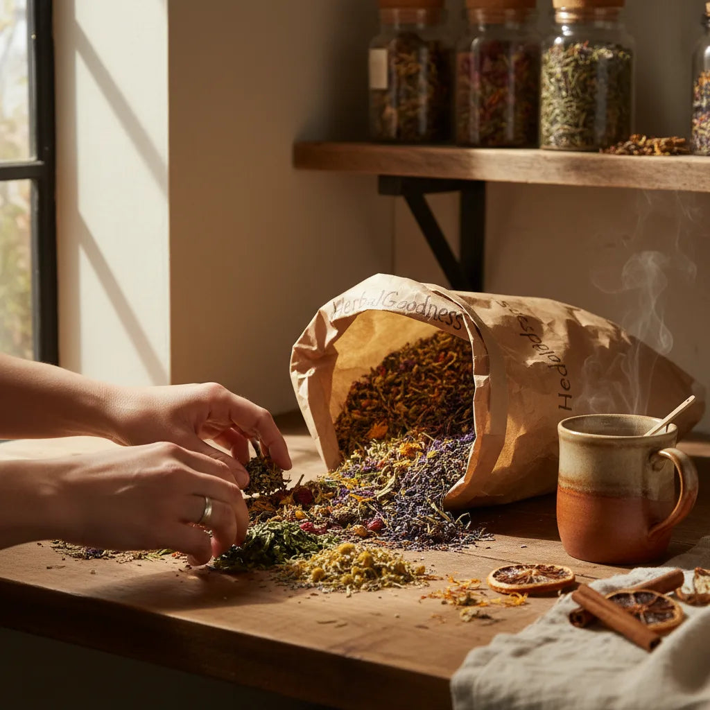 Unpacking fresh organic loose-leaf tea