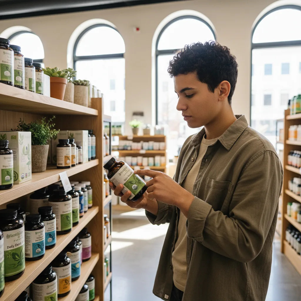 Person reading detox label in local store