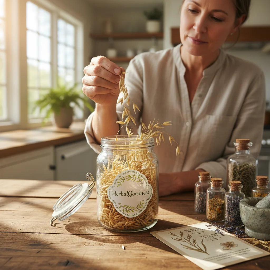 Person inspecting fresh oat straw quality