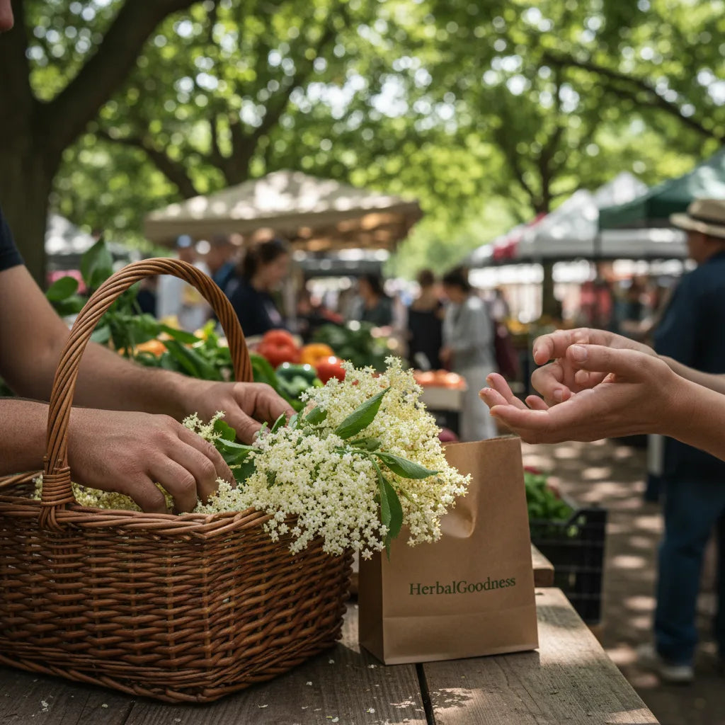 Fresh elderflowers exchanged at local market