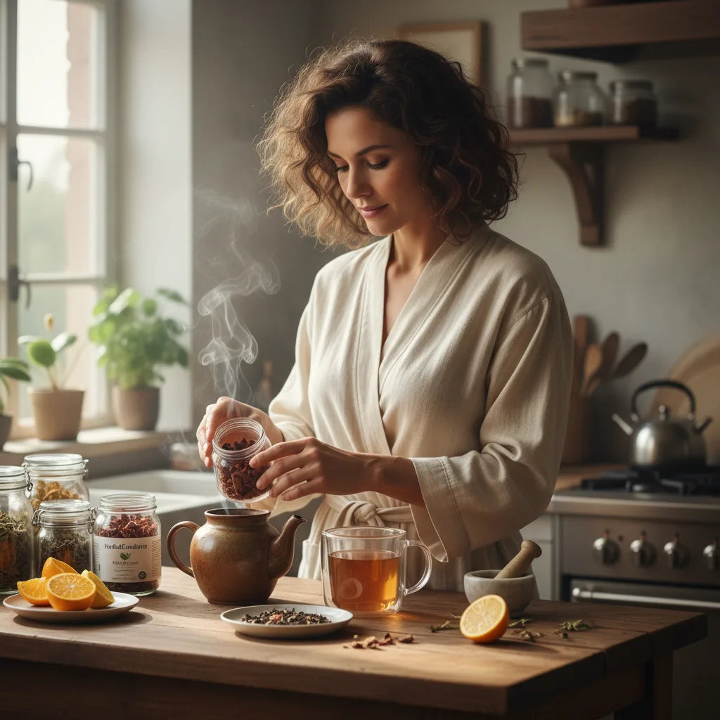 Woman preparing cat's claw tea ritual