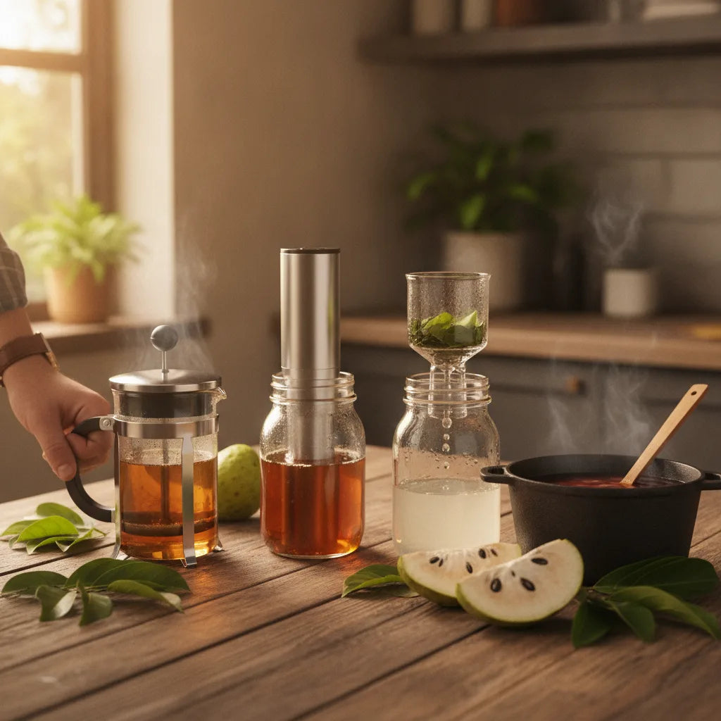 Soursop Tea Brewing Methods Compared: French press, sous-vide, cold drip, and stovetop_featured_image