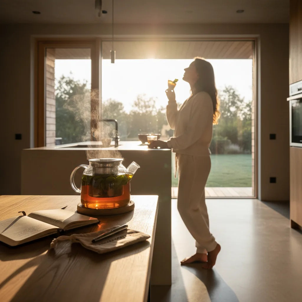 Mindful morning guayusa brewing in kitchen