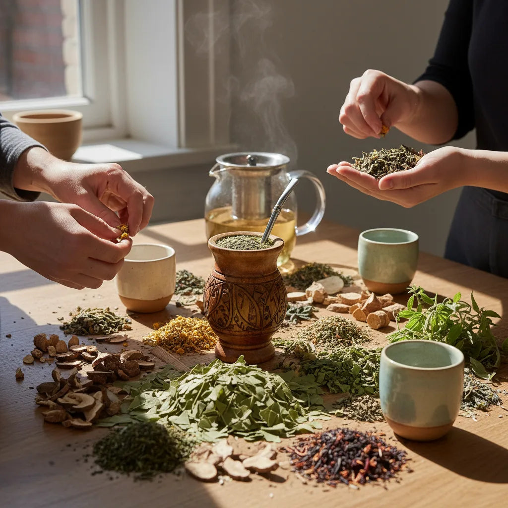 Curated organic teas and herbs on table
