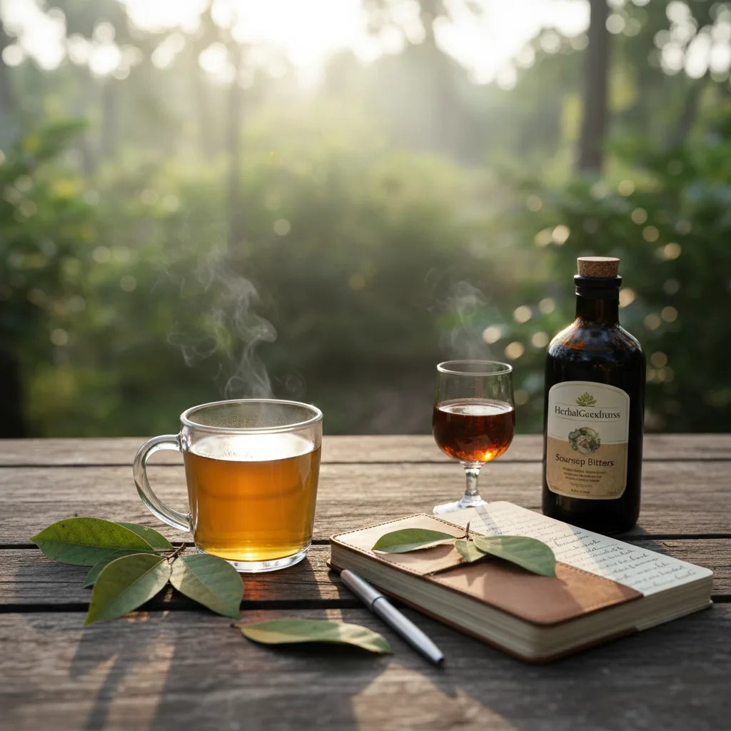 Soursop tea and bitters outdoor tasting