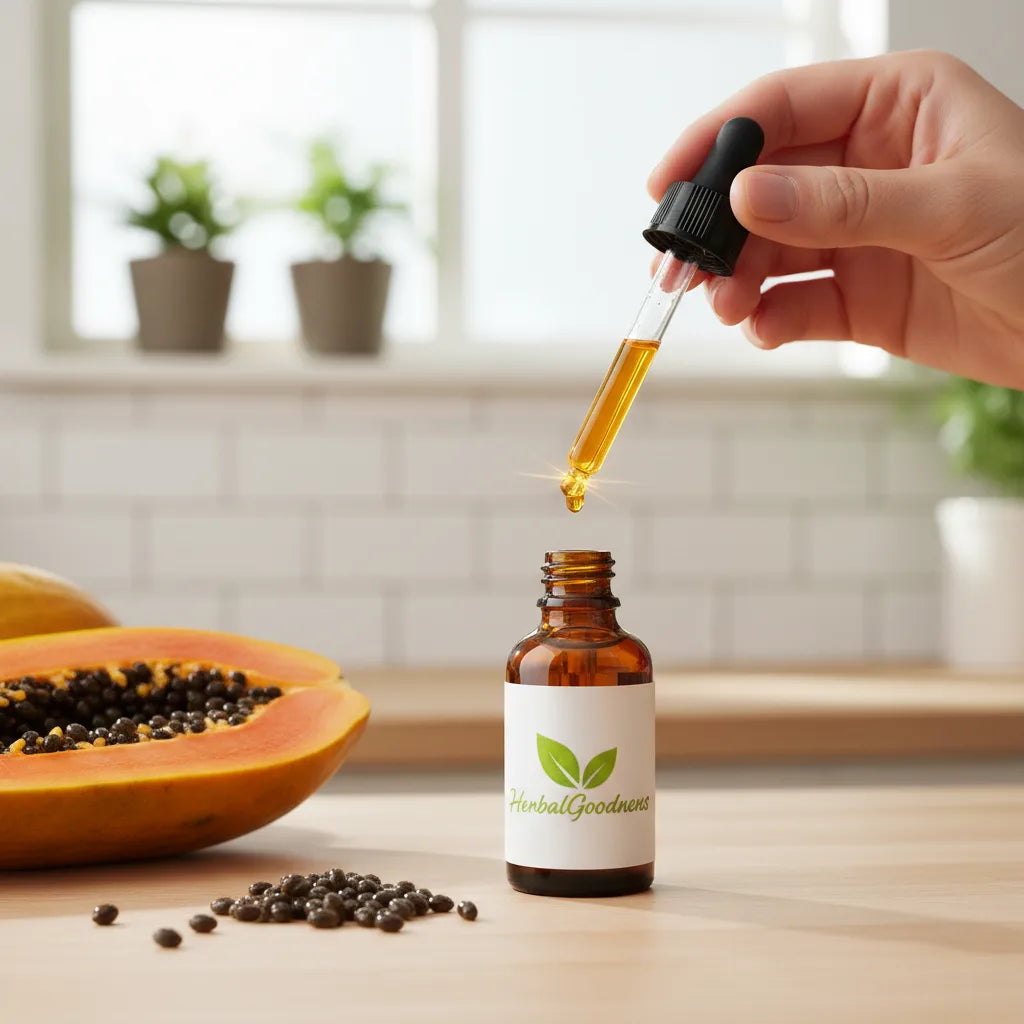 Hand dispensing papaya seed extract carefully