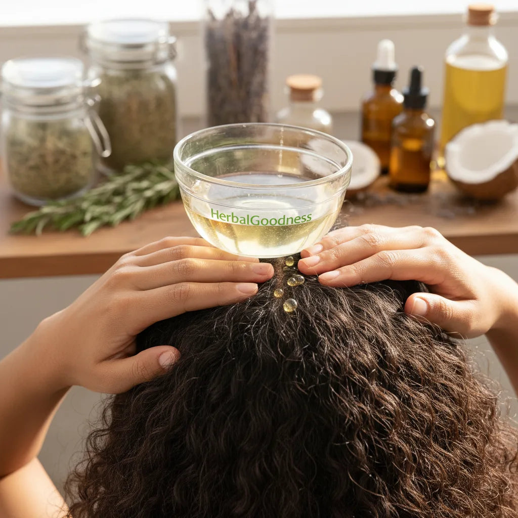Applying diluted herbal extract to scalp
