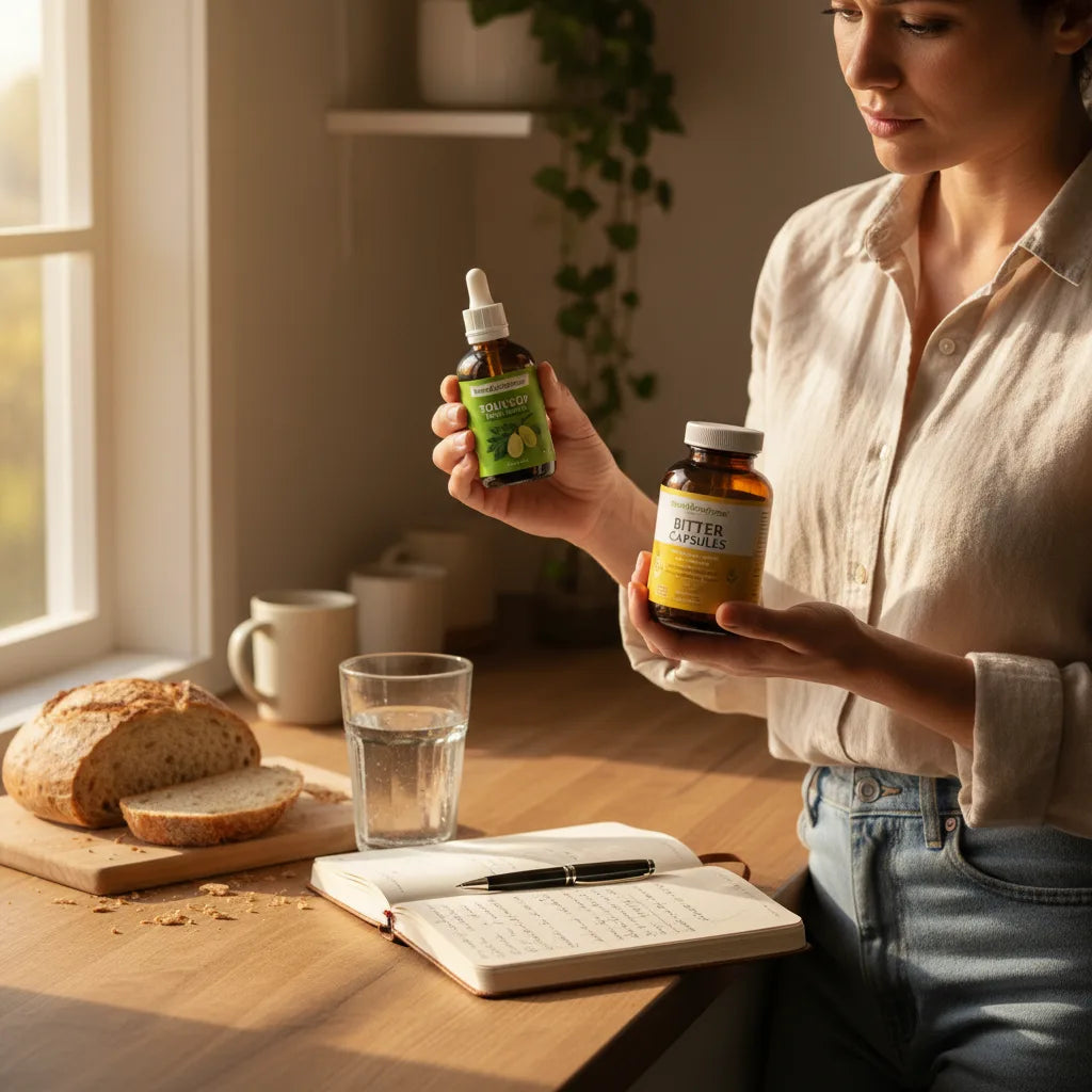 Person comparing soursop extract and capsules naturally