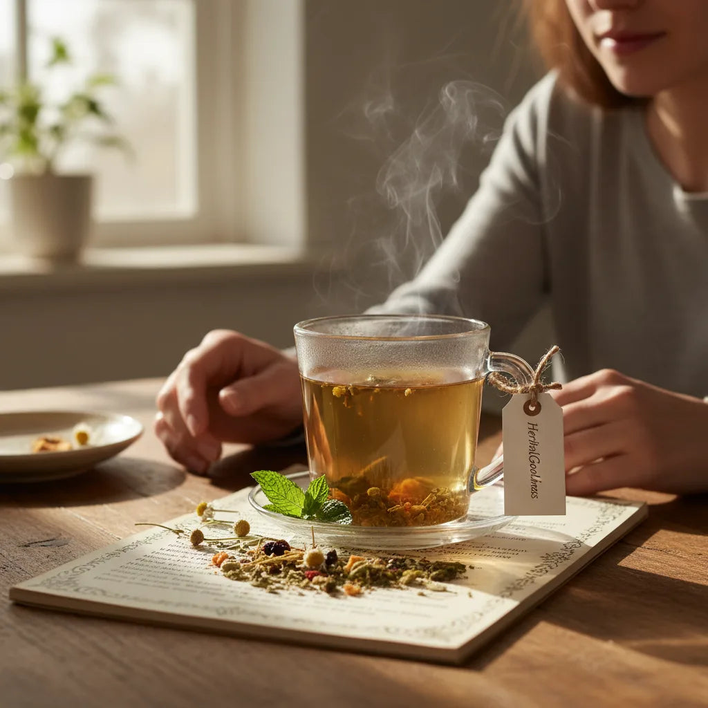 Mindful tea selection with open ingredient booklet