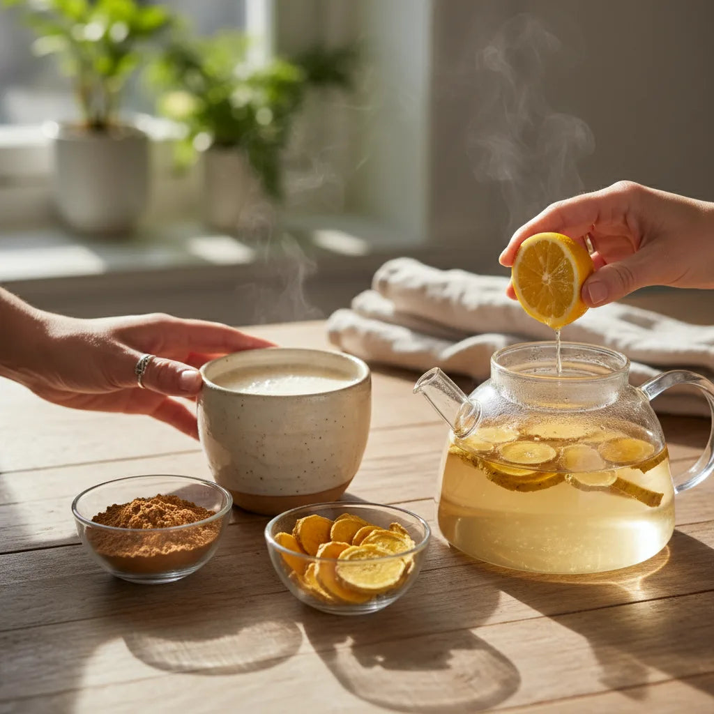 Preparing ashwagandha and rhodiola drinks side-by-side