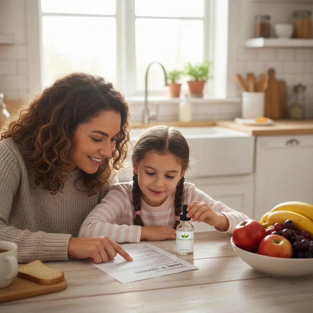 Parent and child reviewing herbal dropper test