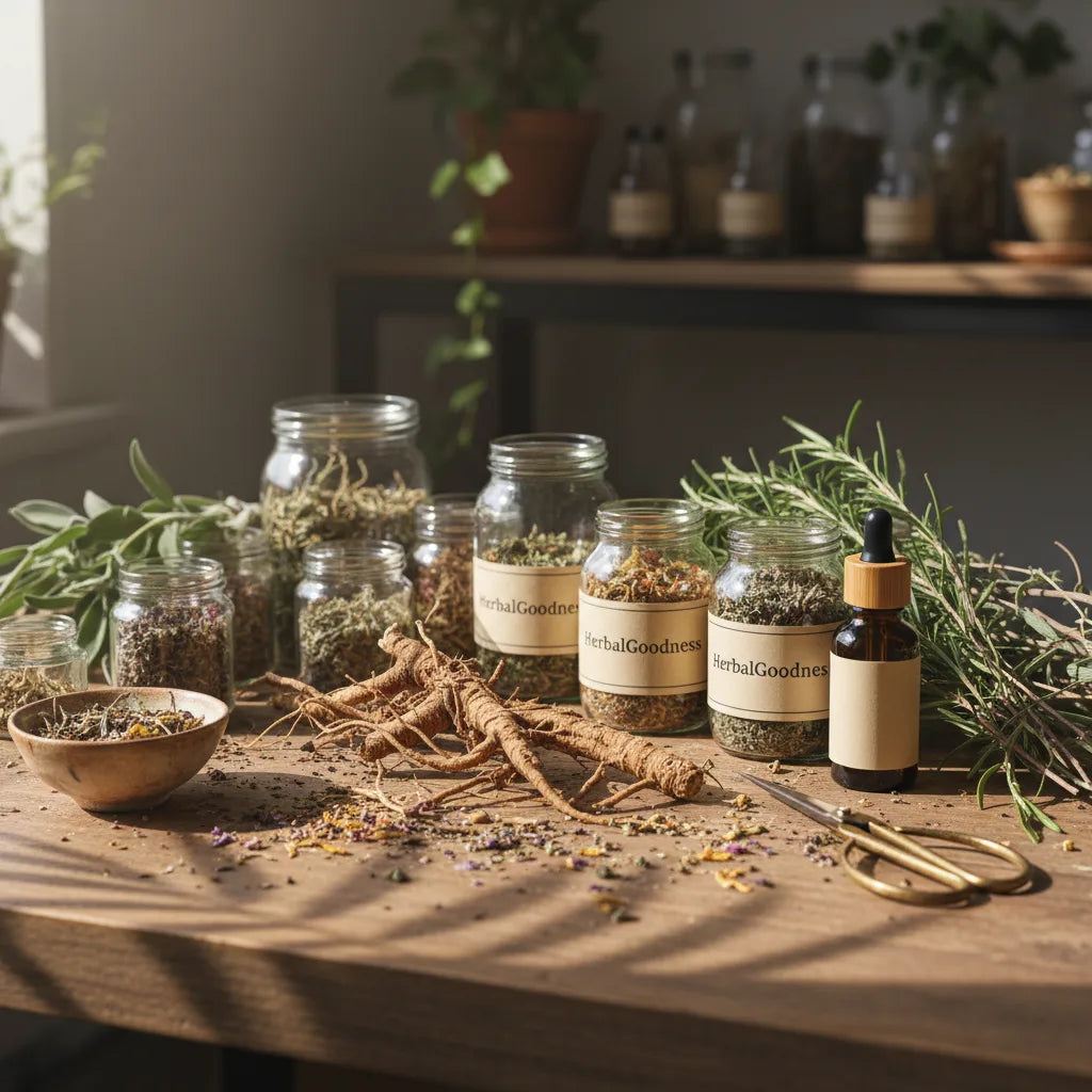 Herbal extracts and packaging in natural light