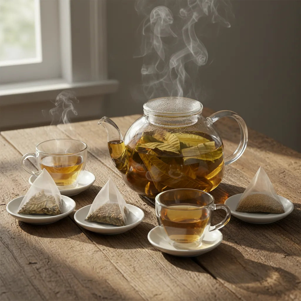 Three guava leaf tea bag cuts displayed