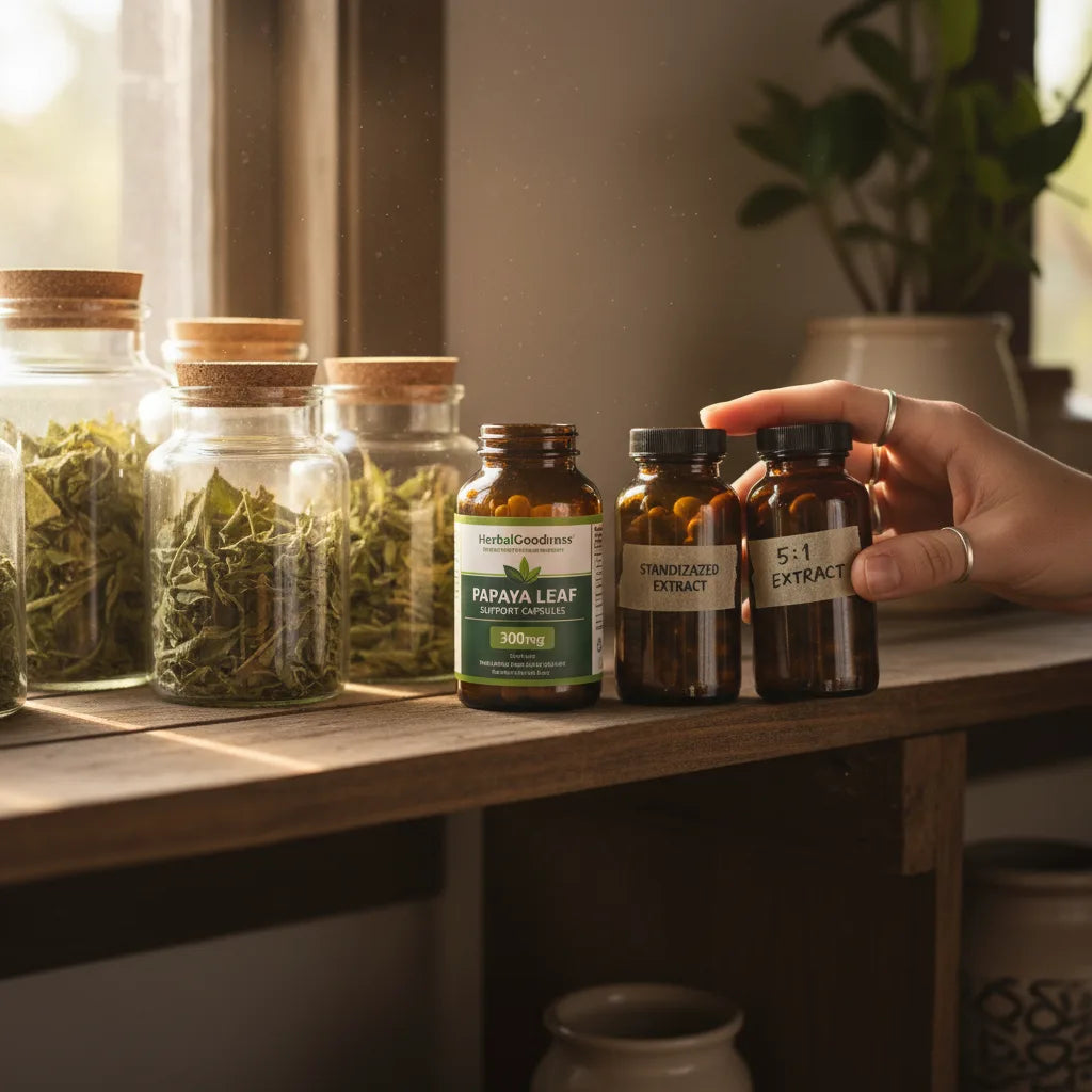 Comparing papaya leaf supplement extract labels