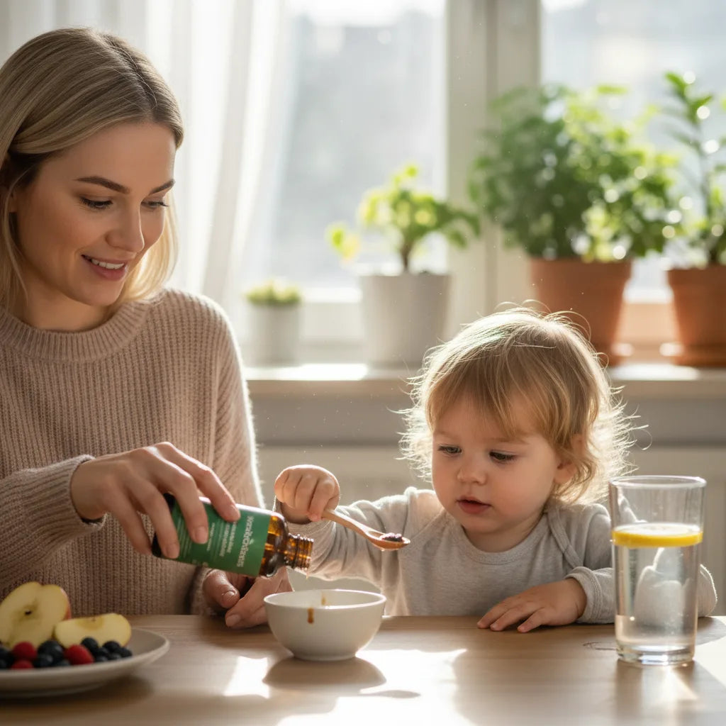Parent gives child herbal supplement naturally