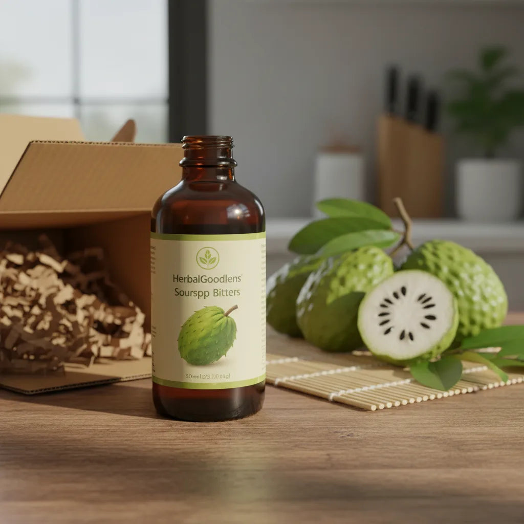 Soursop bitters bottle with eco packaging