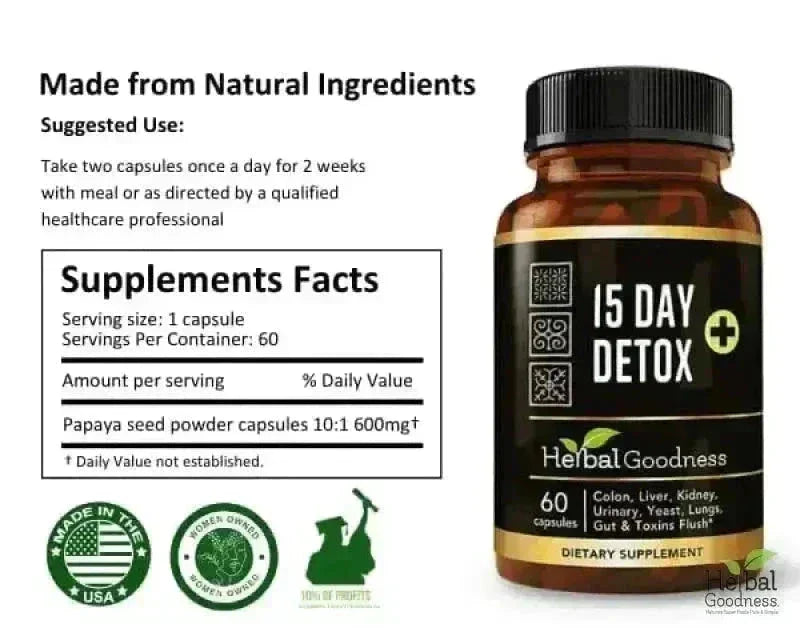 15 Day Detox - Capsules 60/600mg - Herbal Goodness Capsules Herbal Goodness 